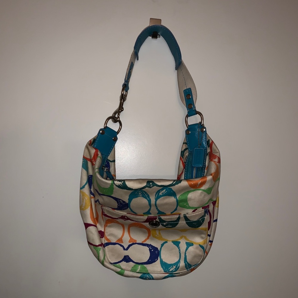 Used Coach Teal and Multi-color C bag